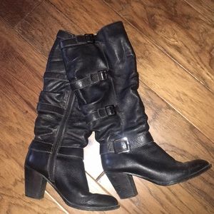 Tall wide calf leather boots